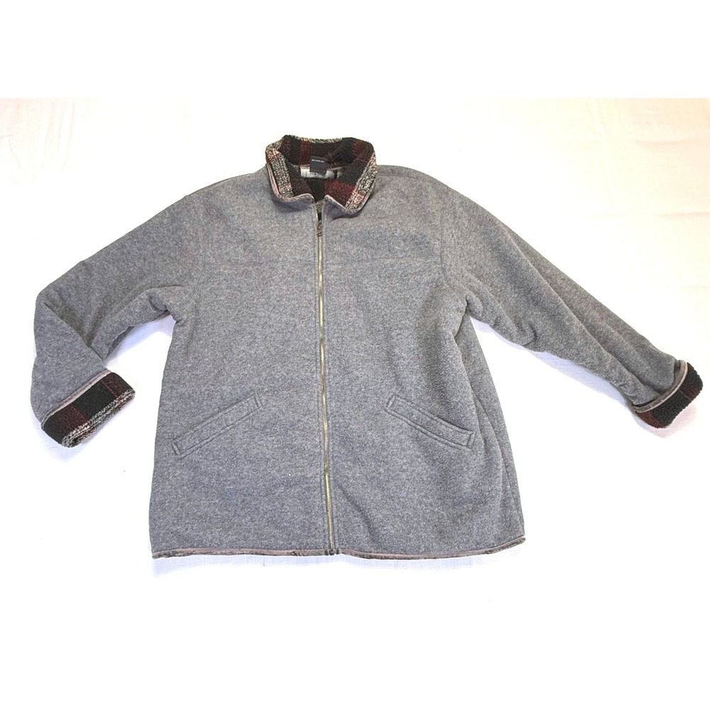 COACO New York‎ Gray Fleece Jacket Plaid Lined Collar Full Zip Men's M